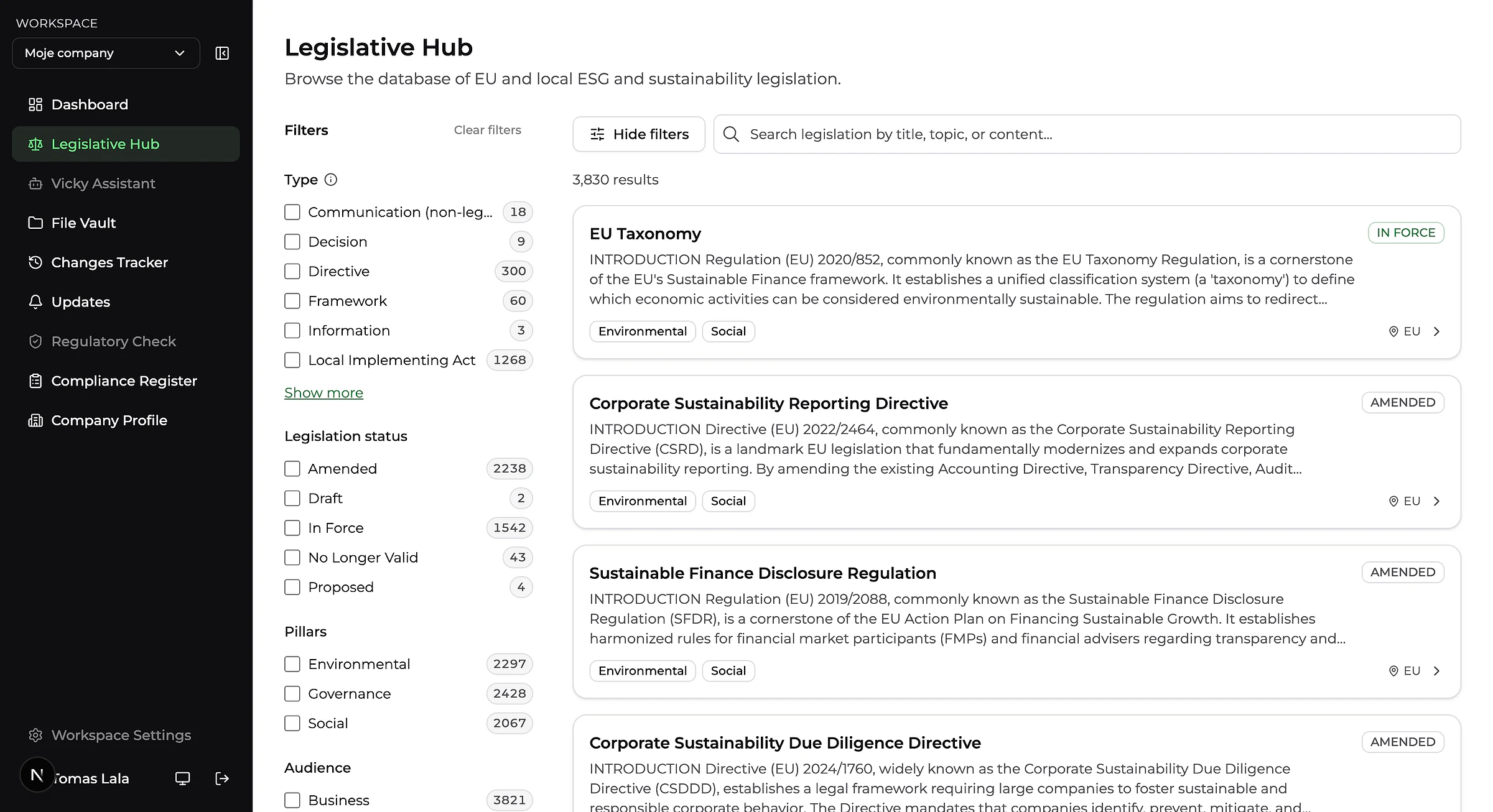 The Sustainova platform's Legislative Hub